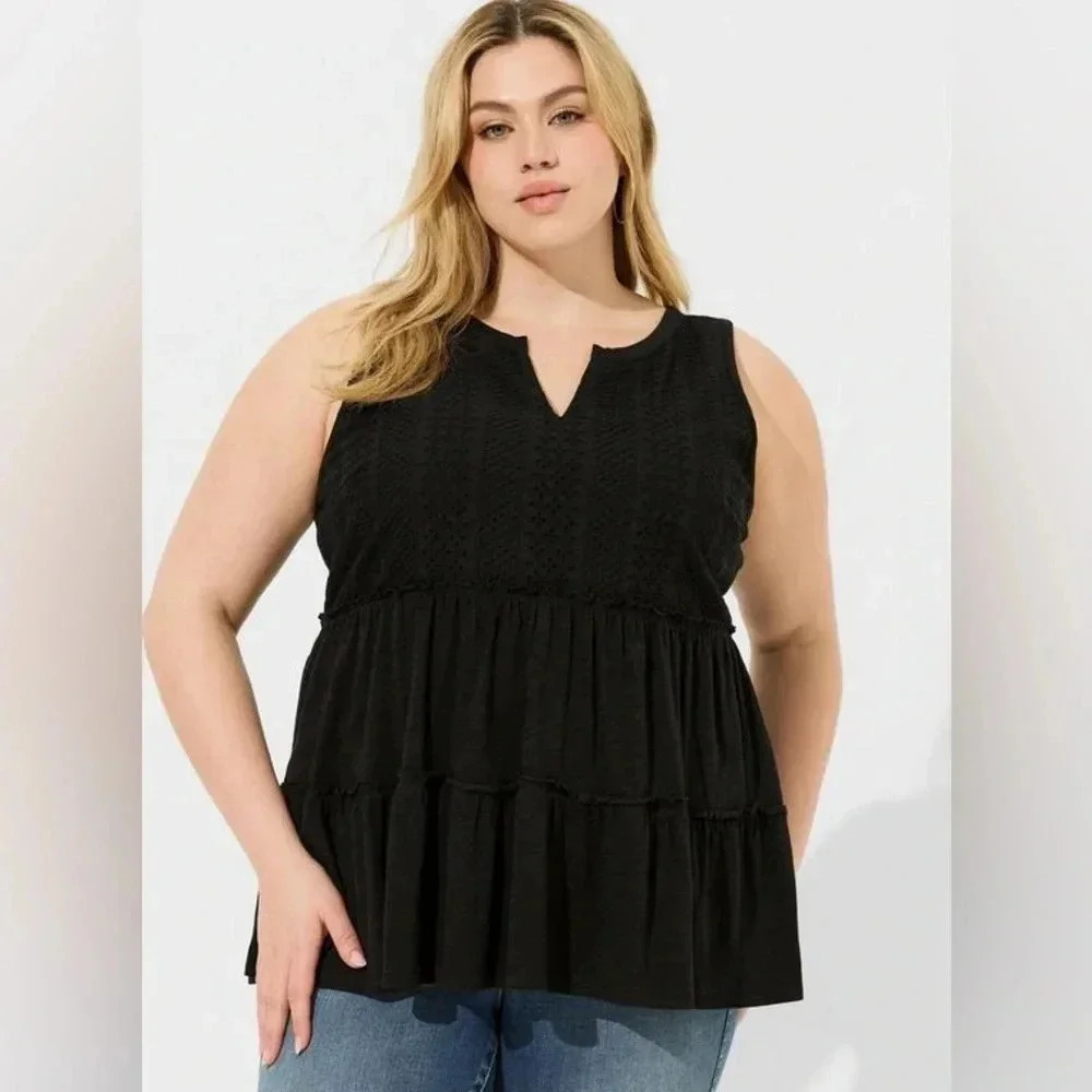 torrid Black Tiered Eyelet Tank Top